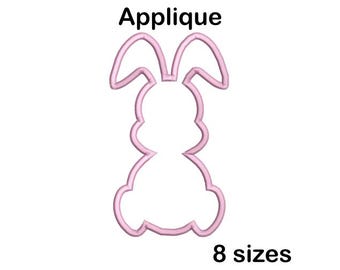 Disegno per ricamo con applicazione a forma di coniglietto, contorno a punto satin di coniglio pasquale, download immediato
