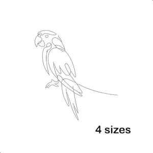 Parrot Machine Embroidery Design, Tropical Bird Line Art & Outline Embroidery File, Instant Download