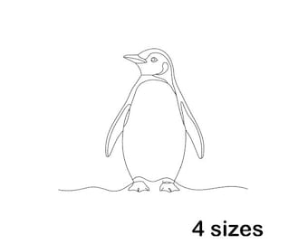 Penguin Embroidery Design, One Line Minimalist Outline, Instant Download