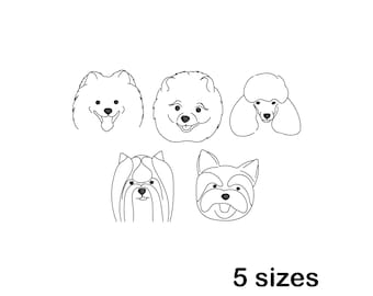Small Dog Faces Machine Embroidery Design Set, Toy Breed Outline Embroidery File, Instant Download
