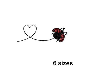 Ladybug Machine Embroidery Design, Heart Trail Pattern, Digital Download