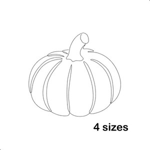 Può includere: Disegno a tratto in bianco e nero di una zucca con gambo. La zucca è divisa in segmenti da linee verticali. Il testo "4 dimensioni" è visualizzato in basso. Illustrazione semplice.