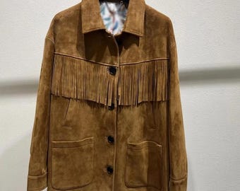 Vintage Fringe Suede Leather Jacket: Handmade Brown Western Coat