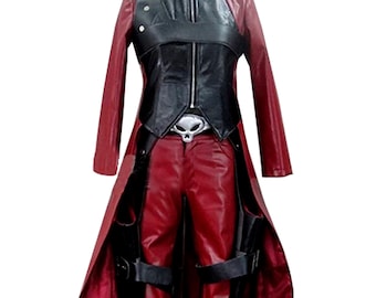 Dante Devil May Cry 2 Cosplay, Red Leather Trench Coat Outfit