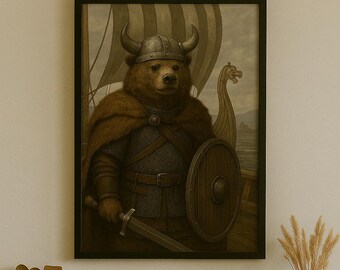 Viking Bear Art Print, Quirky Home Decor (Digital Download)