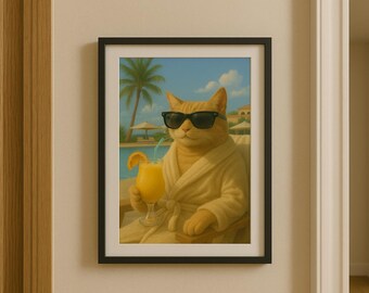 Holiday Cat Art Print, Quirky Home Decor (Digital Download)
