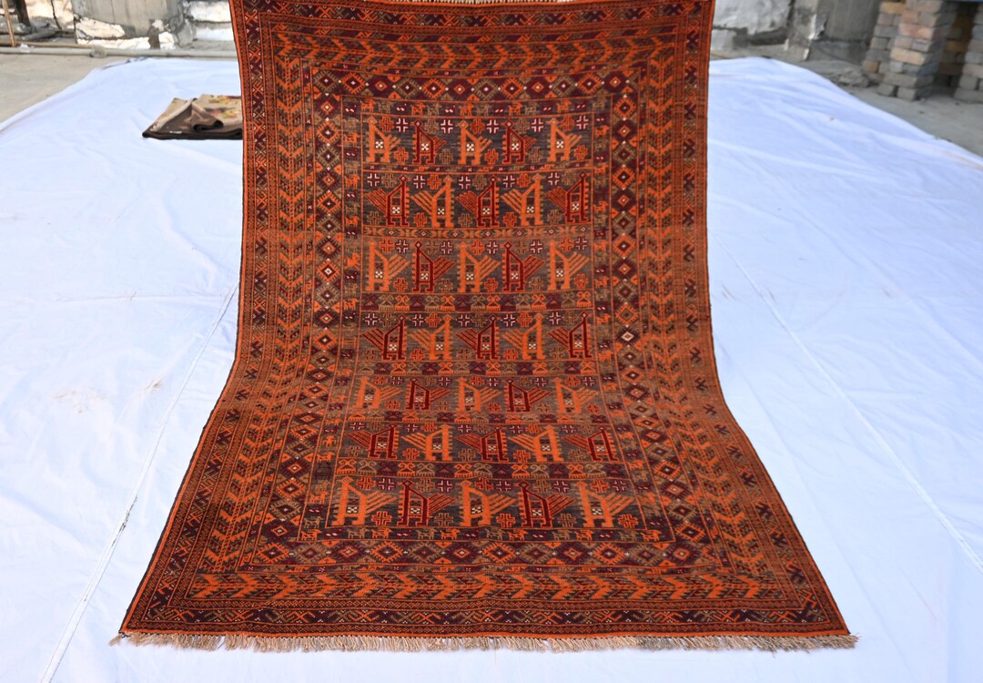 Terracotta Afghan Rust Rug, 4x6 Hand-knotted Tribal Wool Carpet ...