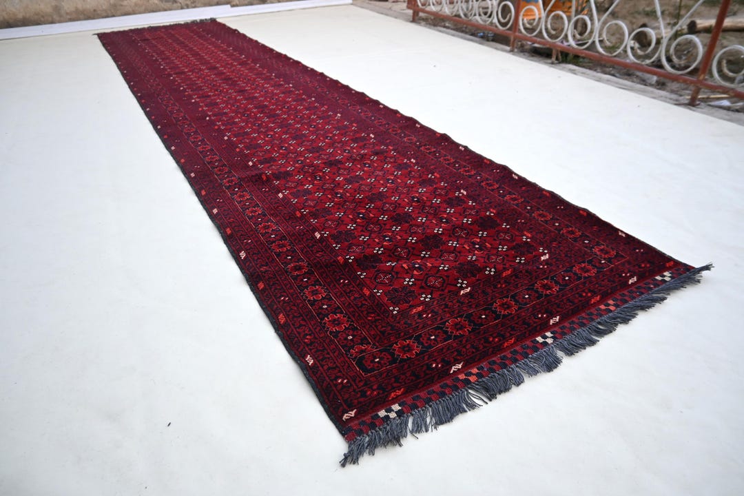 Authentic Vintage 3x13 Ft Afghan Runner Rug, Hand Knotted Rug, Tribal ...