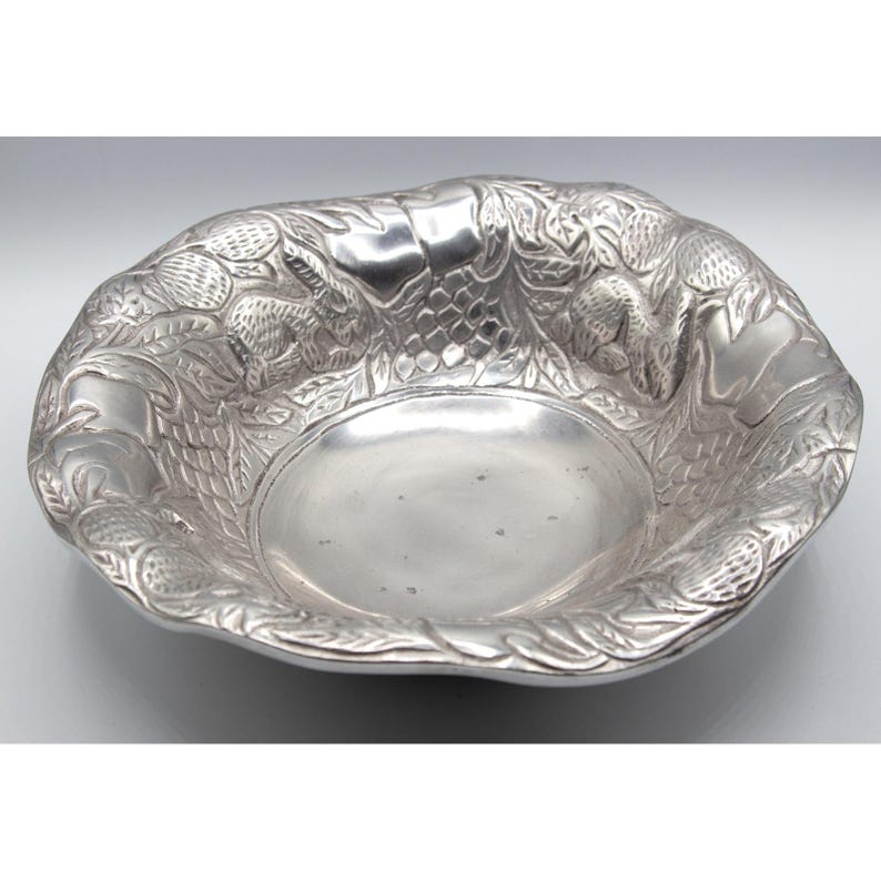 Vintage Aluminum Rabbit Strawberry Embossed Decorative Bowl Made in ...