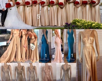 Bridesmaid Dresses Long Side Slit V-neck A-Line Dress Candy Gold Rose gold Multi Functional Dress Rose Evening Gown Wedding Party Plus Size