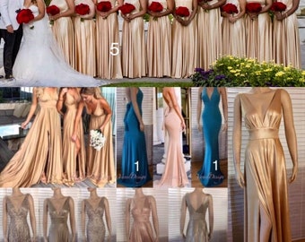 Bridesmaid Dresses Long Side Slit V-neck A-Line Dress Candy Gold Rose gold Multi Functional Dress Rose Evening Gown Wedding Party Plus Size