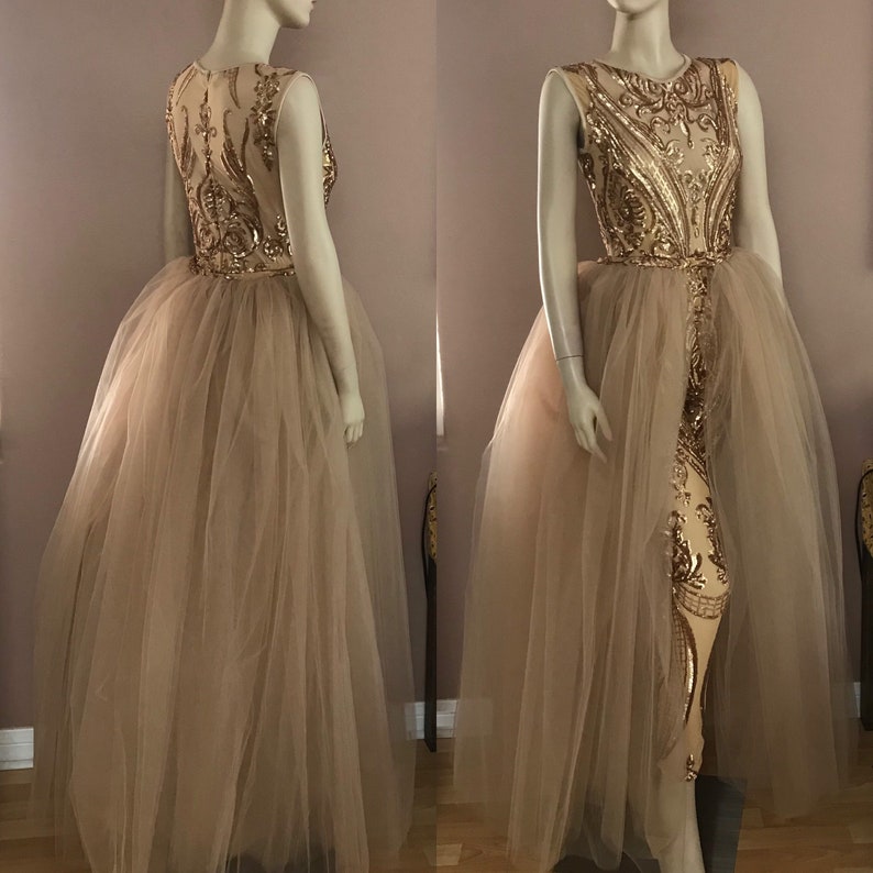 formal jumpsuit with detachable skirt