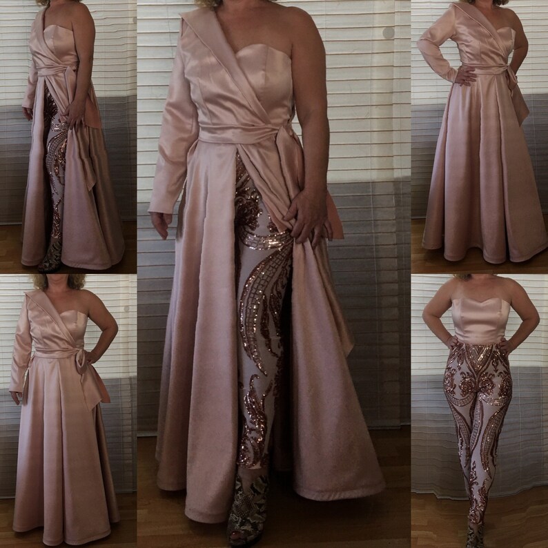 formal jumpsuit with detachable skirt