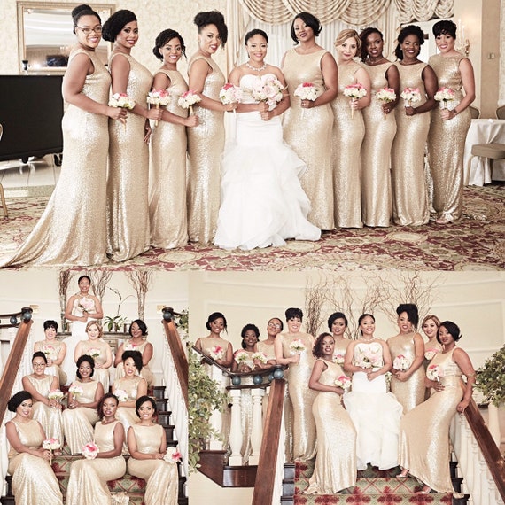 Champagne and rose gold bridesmaid clearance dresses