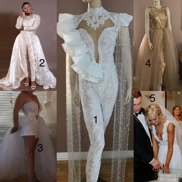 Jumpsuit Wedding Dress Bridal Bodysuit Detachable Skirt Formal Bridesmaid Dress Sequins Leggings Blush Lace Reception Dress Long Tulle Skirt