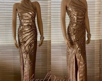 Gold Bridesmaid, Champagne Mermaid Dress, Prom Sequins Dress, Wedding, Bridal, Open Back, Evening Gown, Plus Size Gown, Formal Party Gown