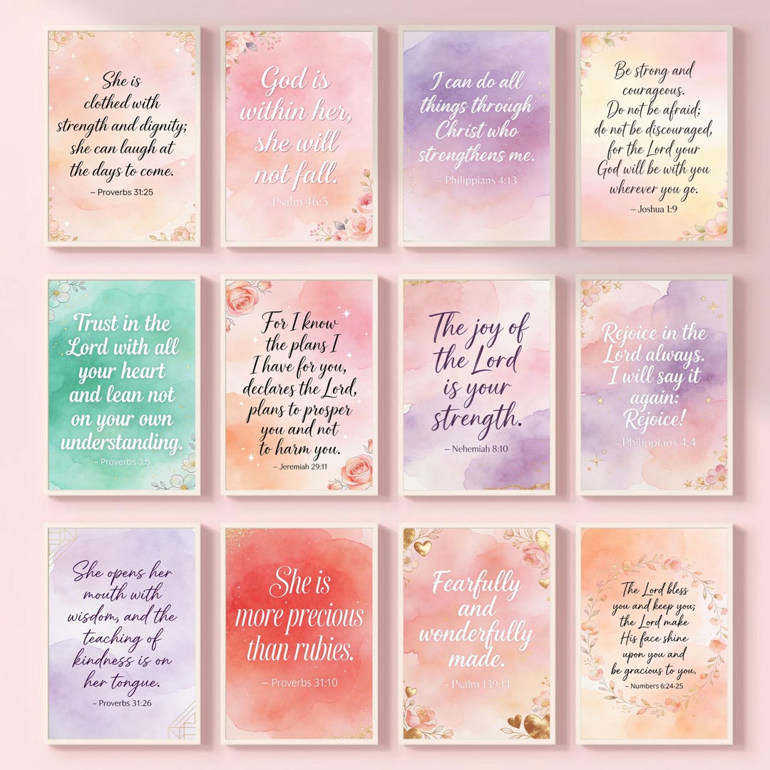 Scriptures Watercolour Bible Verses Set of 12 Printable Wall Art, Watercolor Christian ...