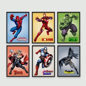 Superhero Wall Art Prints, Superhero poster Set of 6, Superhero arts, Superhero Boys Room decor, Superhero art print, Kids room, Superhero