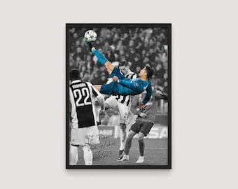 Personalized Cristiano Ronaldo Poster – Custom Name Print with Ronaldo’s Signature, Iconic Bicycle Kick, Ronaldo fan gift, Sports Poster