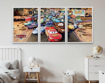 Set de 3 pósteres de la película Cars, láminas de Disney Cars, póster de Rayo McQueen, póster de Radiator Springs, póster de la Copa Pistón, decoración de pared de Cars, Cars