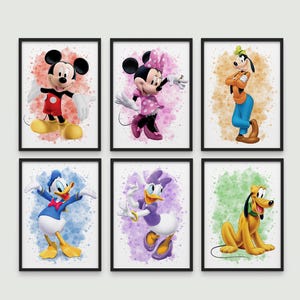 Mickey and Friends Wall Art Set of 6 | Mickey Mouse Prints | Disney Character Prints | Disney Fan Gifts | Nursery Decor | Kids Room Decor