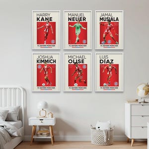 Jamal Musiala, Harry Kane, Michael Olise, Manuel Neuer, Joshua Kimmich, Luis Diaz Conjunto de pôsteres de 6, estampas de fussball, estampa digital de futebol imagem 15