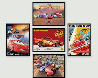カーズ映画ポスター5枚セット、ライトニング・マックィーンのポスター、ラジエータースプリング、ピストンカップ、ディズニー・カーズアートプリント、ディズニー・カーズウォールアート、カーズデコレーション