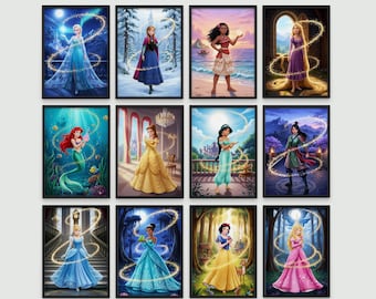 Disney Princess Wall Art Set of 12, Princess Wall Art for Girls Room, Nursery Art Prints, Girls Room Decor, Printable Princess Posters