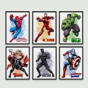 Superhero Wall Art Prints, Superhero poster Set of 6, Superhero arts, Superhero Boys Room decor, Superhero art print, Kids room, Superhero