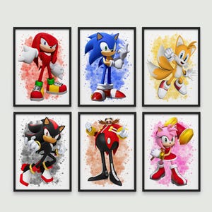 Sonic the Hedgehog Wall Art Set of 6 | Sonic Poster Bundle | Kids Room Decor | Tails, Knuckles, Amy Rose, Shadow, Eggman | Sonic gifts