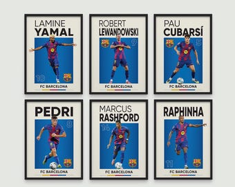 Barcelona poster set of 6, FC Barcelona poster set, Barcelona Art print, Lamine yamal, Barcelona fan gift, FC Barcelona Wall art