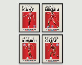 Jamal Musiala, Harry Kane, Michael Olise, Joshua Kimmich poster Set of 4, fussball prints, digital download football print