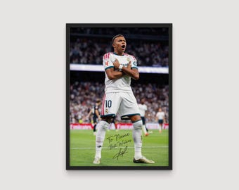 Personalized Kylian Mbappe Poster – Custom Name Print with Mbappe’s Signature, Mbappe fan gift, Mbappe Art print, Sports Poster