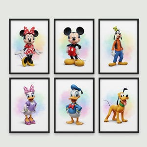 Mickey and Friends Wall Art Set of 6 | Mickey Mouse Prints | Disney Character Prints | Disney Fan Gifts | Nursery Decor | Kids Room Decor