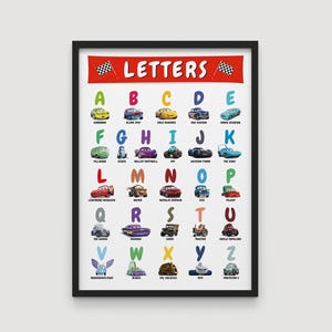 Disney Cars Alphabet Poster, Lightning McQueen Kids Room Decor, Letters Poster, Kids Decor, Cars, Printable Educational, Digital Download