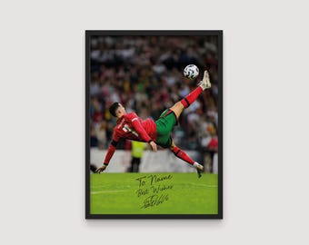 Personalized Cristiano Ronaldo Poster – Custom Name Print with Ronaldo’s Signature, Iconic Bicycle Kick, Ronaldo fan gift, Sports Poster