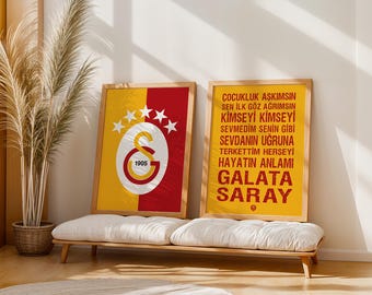 Cartel de Galatasaray, conjunto de carteles de Galatasaray de 2, arte de pared de Galatasaray, Galatasaray Geschenke, Galatasaray hediye, cartel GS, logotipo GS