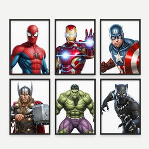Superhero Wall Art Prints, Superhero poster Set of 6, Superhero arts, Superhero Boys Room decor, Superhero art print, Kids room, Superhero