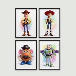 Toy Story Poster Set of 4, Toy Story Wall Art, Printable Toy Story Wall Decor, Nursery Wall Art, Kids Room Wall Decor, Toy story gifts