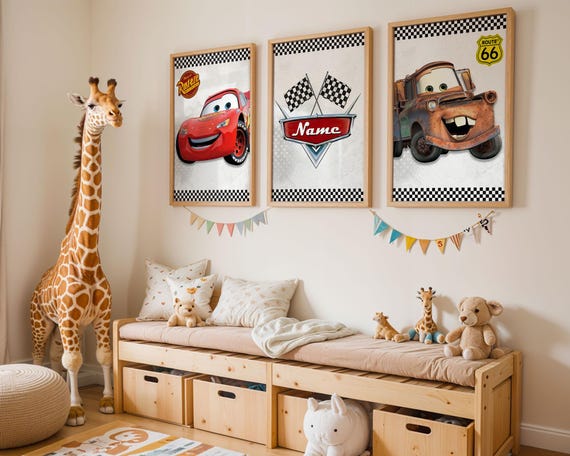 Cars Wall Art Set, Custom Name Printable Posters, Lightning McQueen & Mater, Disney Cars Wall art, Cars Art Print, Kids Bedroom Gift