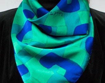 Silk Scarf, Teal and Blue Contemporary Colors