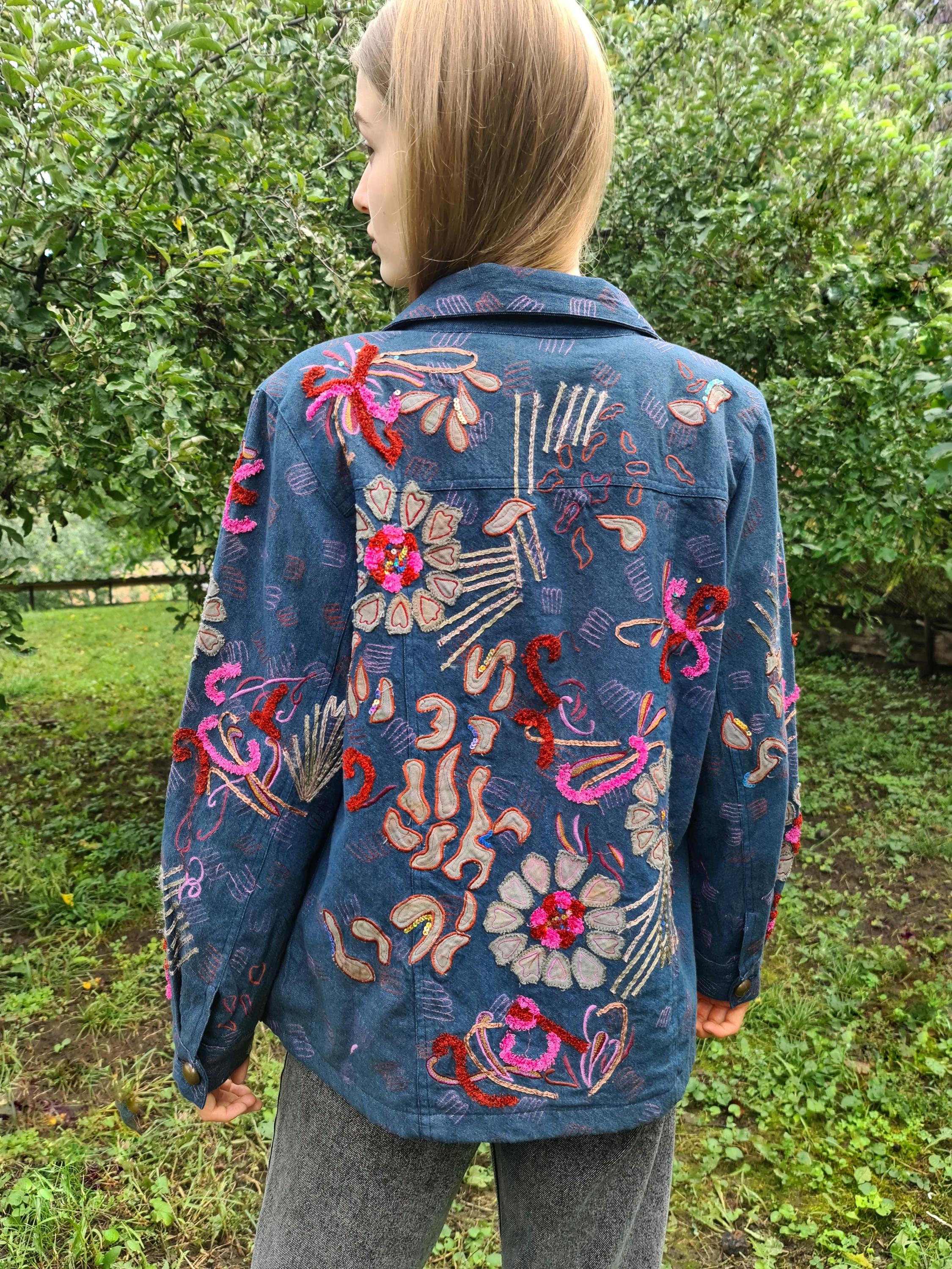 Vintage Embroidered Denim Jacket, Indigo Moon Boho Blazer - Etsy