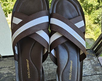 Dolce Gabbana Vintage Archive Avant Garde Leather Brown Flip Flops us 10