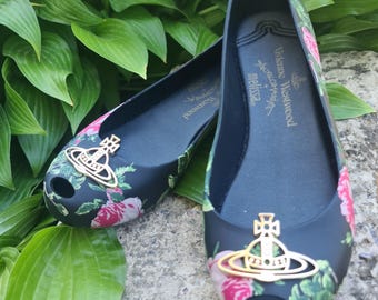 Vivienne Westwood Anglomania Melissa Ultragirl Svarta Gröna blommor balettskor