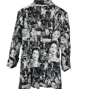 Desigual Retro printed faces trench coat,  unique newspaper pattern raincoat , Bohemian Clothing