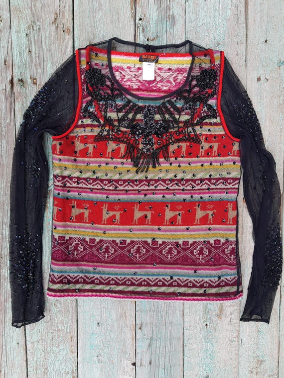 Christian Lacroix, Vintage Christian Lacroix Wool Boho Sweater: Hippie Bohemian Blouse