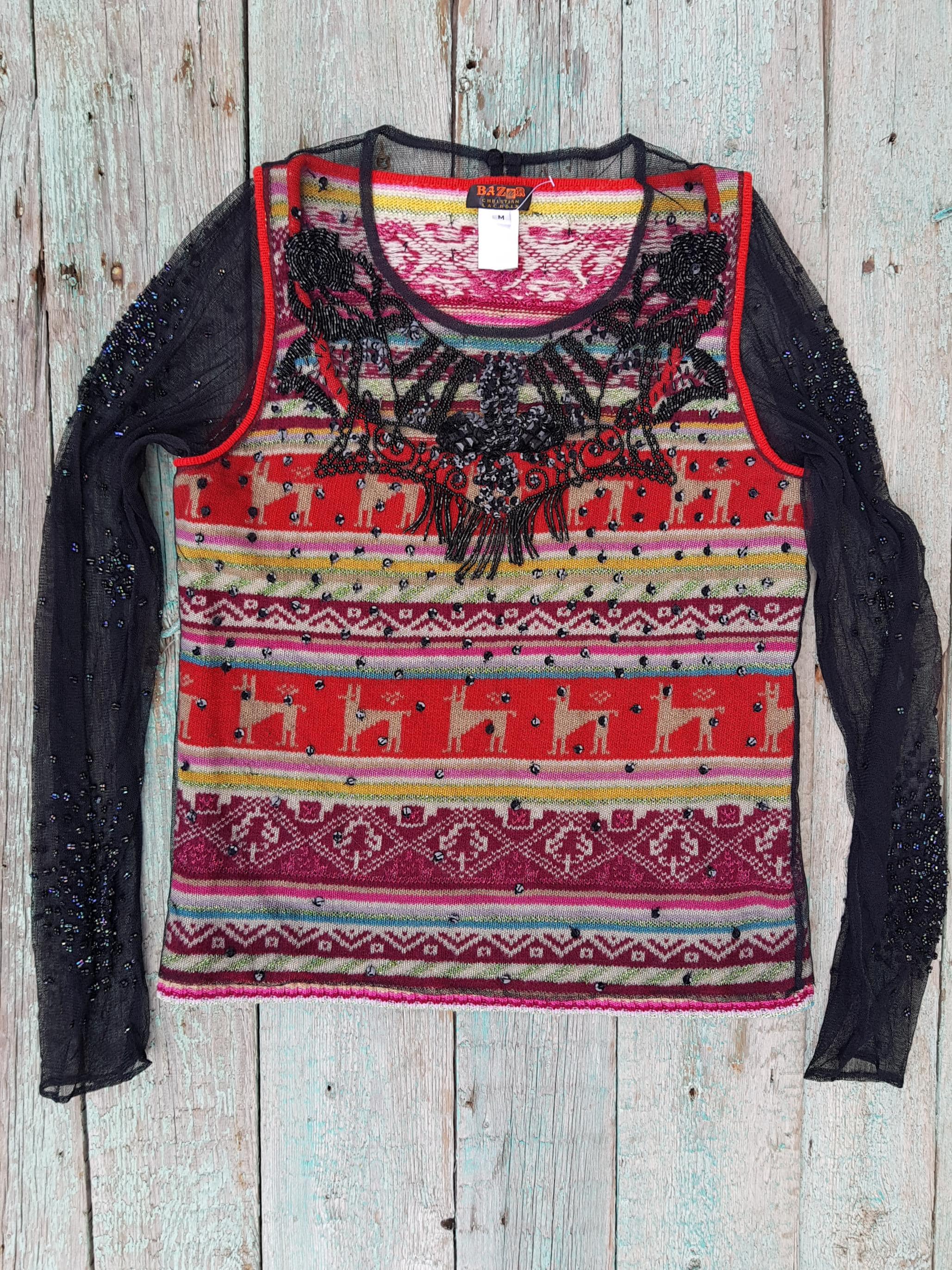 Christian Lacroix, Vintage Christian Lacroix Wool Boho Sweater: Hippie Bohemian Blouse