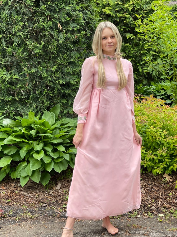 flower power maxi dress Vintage 1960's Flower Power Chiffon Maxi Dress - M