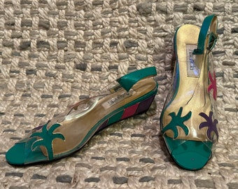 Vintage 1980’s Amanda Multi-Color Palm Tree Slide Shoes - 9W