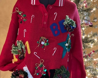 Vintage Ugly & Embellished Holiday Sweater - XL